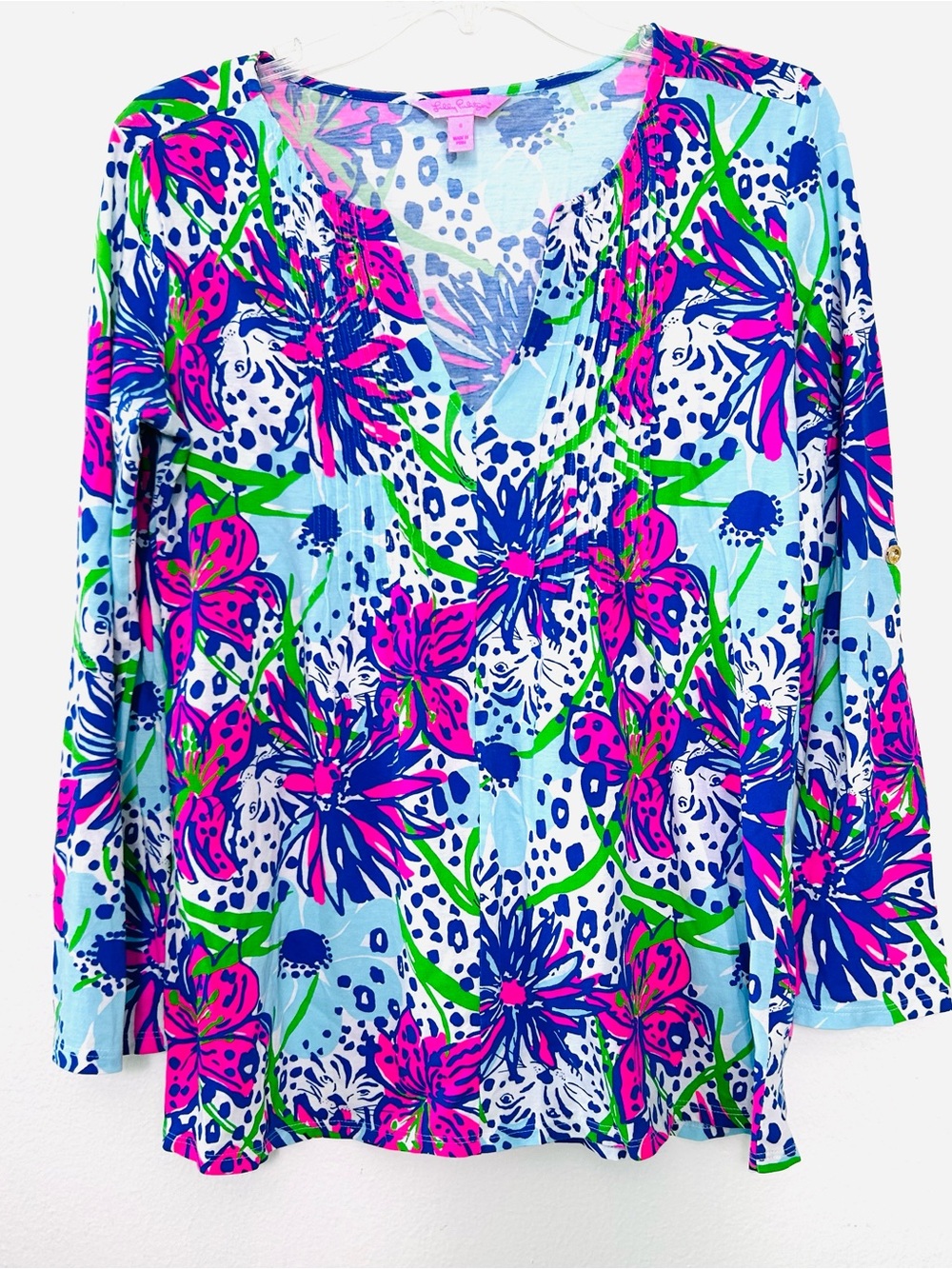 Lilly Pulitzer Braylen Tunic Top Shirt,In The Garden,Adjust Sleeve Length S